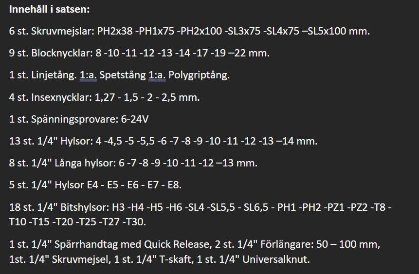 VERKTYGSSATS IKH 127 DELAR - IKH1004A