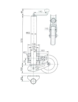 Stödhjul 60mm 255X70 500kg metall  - PVFC255