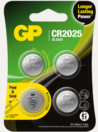 Knappcellsbatteri CR2025 Litium 3V 4st - GPCR2025-C4