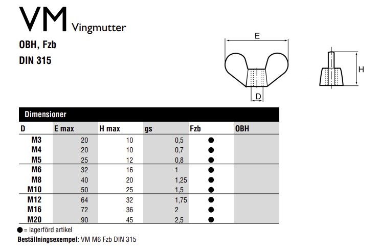 VINGMUTTER M6 DIN315 - A009414
